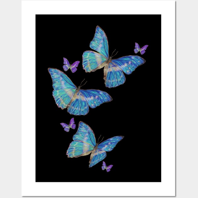 Flying Blue Butterflies Drawing Wall Art by leiriin